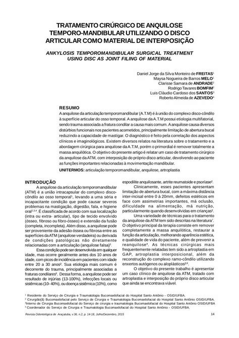 Pdf Tratamento Cir Rgico De Anquilose Temporo Mandibular Utilizando O