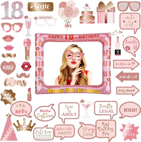 18th Birthday Photo Booth Props And Inflatable Selfie Frame 38pcs 18th