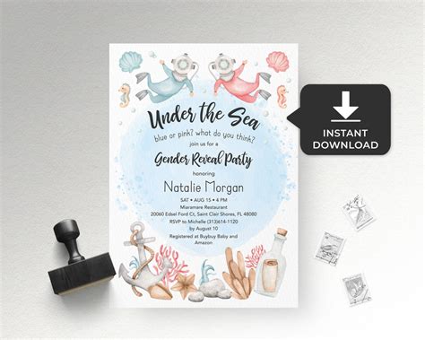 Gender Reveal Invitation Template Under The Sea Baby Shower Etsy