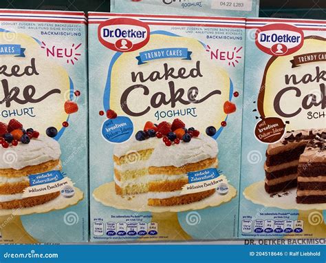 Close Up Of Dr Oetker Naked Cake Baking Mix Boxes In Shelf Of German