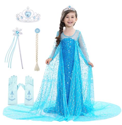 Jurebecia Elsa Princess Dress Cape Frozen Elsa Sequin Mesh Cape Cloak