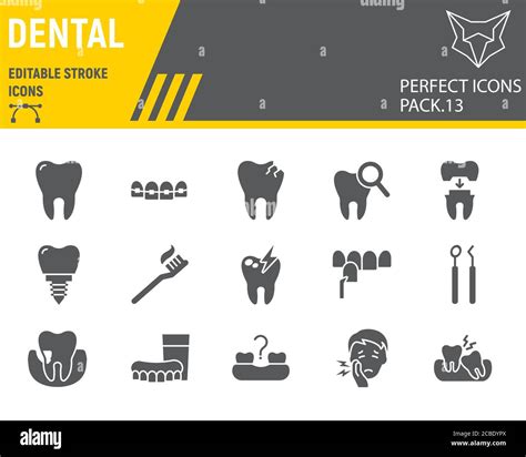 Dental Glyphe Icon Set Zahnmedizin Sammlung Vektor Skizzen Logo