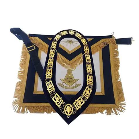 Masonic Regalia Past Master Golden Metallic Thread Embroidered Apron