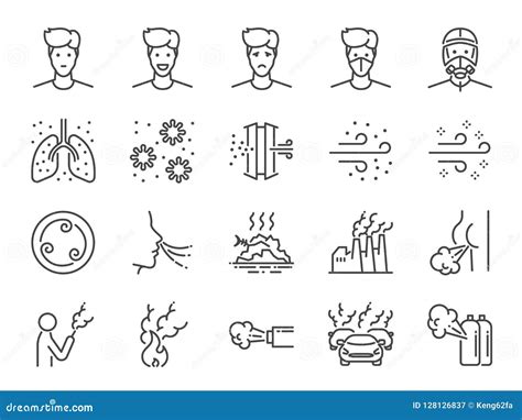 Air Pollution Line Icon Set Included Icons As Smoke Smell Pollution Factory Dust And More