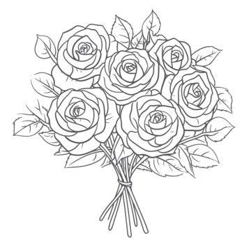 Bouquet Of Roses In Black And White Coloring Pages Outline Sketch ...