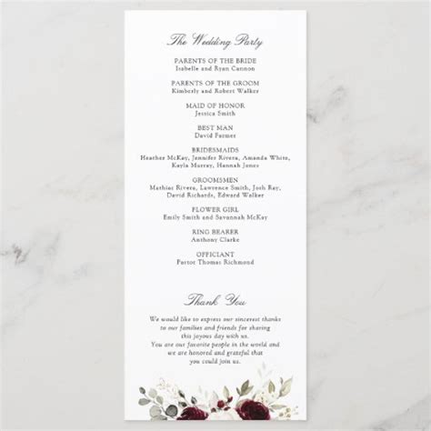 Floral Burgundy White Greenery Wedding Program Zazzle