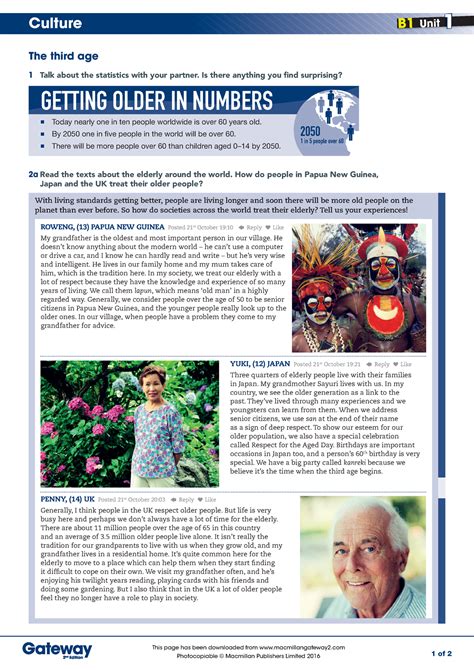 B1 Unit 1 Culture Adads The Third Age 1 Talk About The Statistics