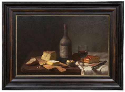 Jan Eversen Paintings For Sale Stillife With Wine Cheese And Bread