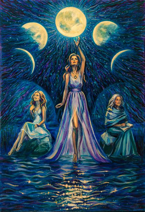 The Three Faces Of The Moon Goddess, Painting by Elena Averina | Artmajeur