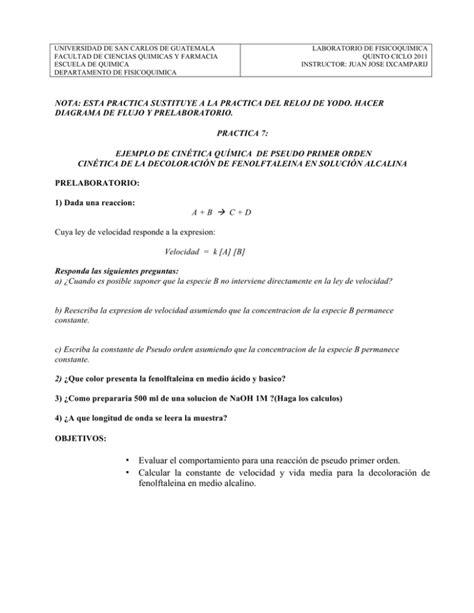 Evaluar el comportamiento para una reacción de pseudo primer