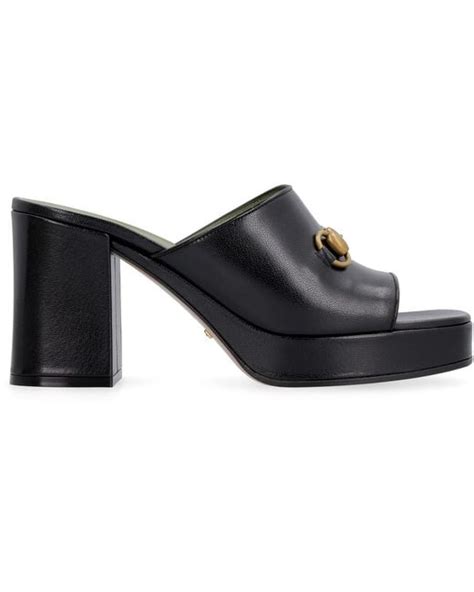 Gucci Platform Horsebit Leather Sandal In Black Lyst Uk