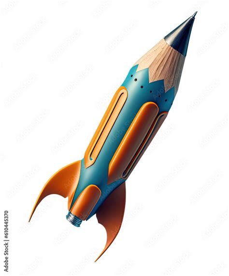 Pencil Shaped Rocket Isolated On Transparent Background Startup