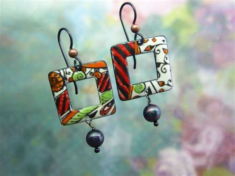 Red Abstract Enamel Earrings ONLY Hand Painted Enamel Jewelry