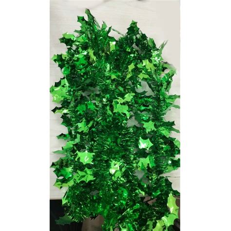 Neem Leaf 360 Green PET Plastic Tinsel Garland Size 1 5Feet Length