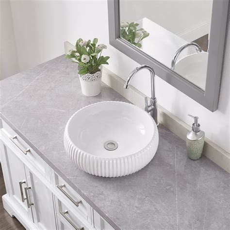 Ellai Bathroom Vessel Sink White Ceramic Art Basin Above Counter Round Modern Home Hotel