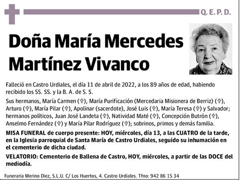 María Mercedes Martínez Vivanco Esquela El Correo