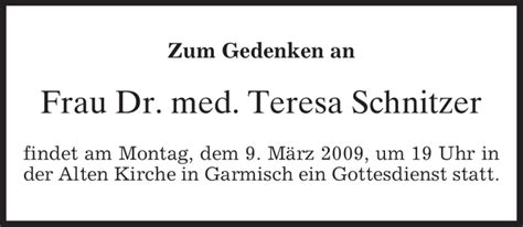 Traueranzeigen Von Teresa Schnitzer Trauer Merkur De