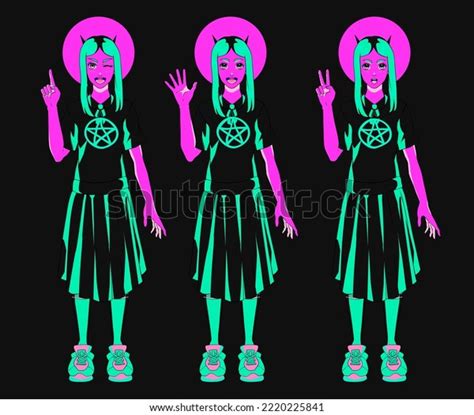 Anime Demon Girl Character Black Dress Stock Vector Royalty Free