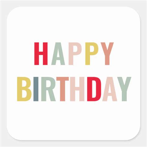 Colorful Happy Birthday Square Sticker Zazzle