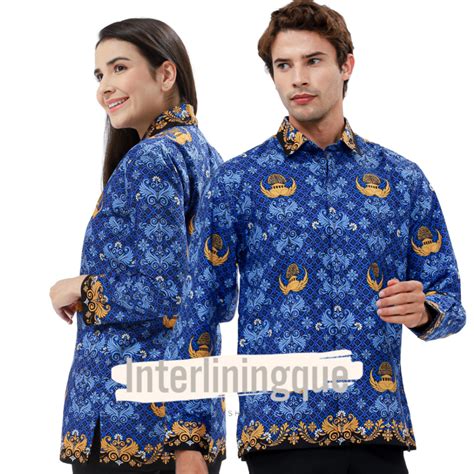 Jual Kemeja Wanita Pria Batik Korpri Terbaru 2024 Kerah Hitam Lapis