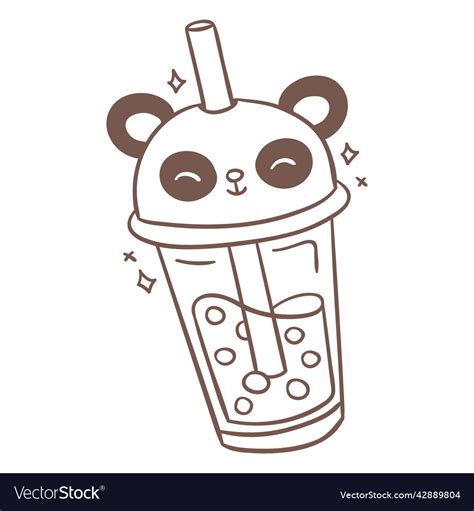 Panda Boba Tea Stroke High Quality Royalty Free Vector Image