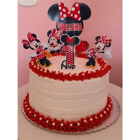 Topo De Bolo Minnie Vermelha Rosa Topo De Bolo Personalizado Nome