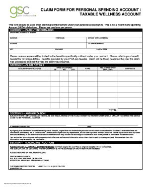 Fillable Online Greenshield Claim Form For Personal Spending Account