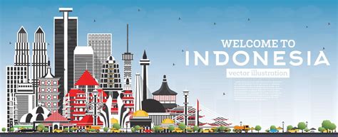 Welcome To Indonesia Skyline With Gray Buildings And Blue Sky