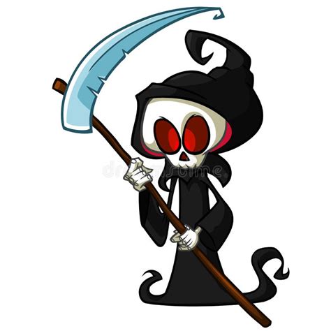 Grim Reaper Cartoon Character With Scythe Isolated On A White Background Cute Death Character