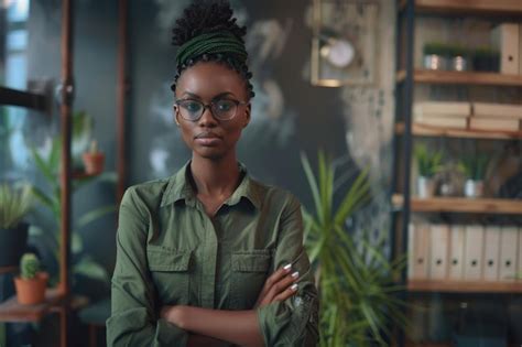 Premium Photo | Confident young black female entrepreneur in green shirt