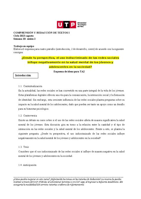 Esquema De Ideas Ta2 Redaccion ComprensiÓn Y RedacciÓn De Textos I