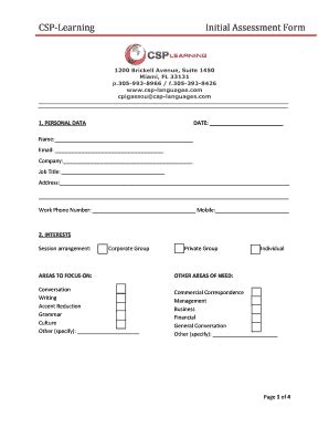 Fillable Online Csp Learning Initial Assessment Form Owly Fax Email