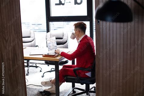 Happy Mature Business Woman Entrepreneur In Office Using Laptop At Work