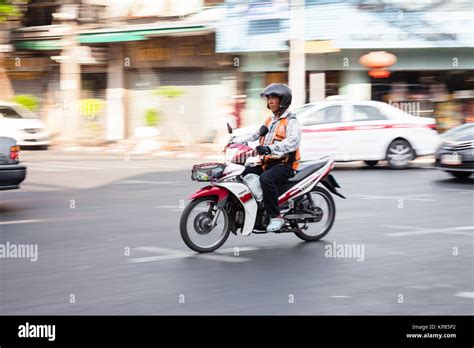 Bangkok Thailand April Driver Of Motorcycle Taxis In Bangkok On