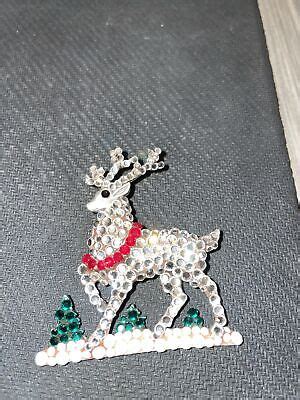 Vintage Jj Jonette Rhinestone Reindeer Christmas Brooch Pin Signed