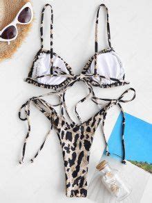 ZAFUL Leopard Tie Skimpy Thong Bikini Swimwear In BROWN BEAR ZAFUL 2024