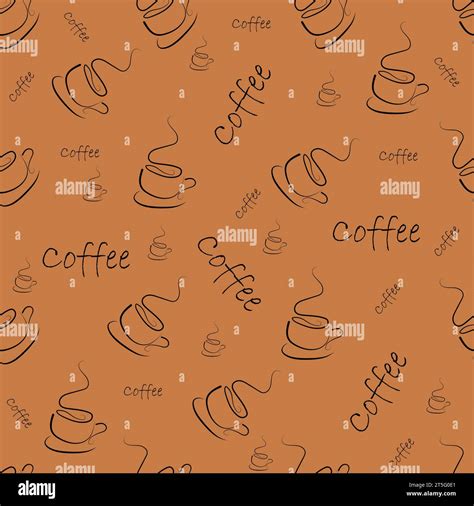 Vector Coffee Cup Seamless Pattern Abstract Line Backdrop Illustration