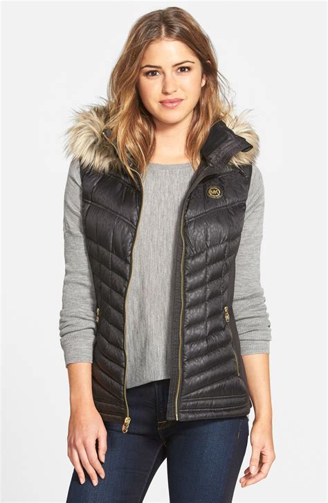 Michael Michael Kors Embossed Down Vest With Detachable Faux Fur Trim