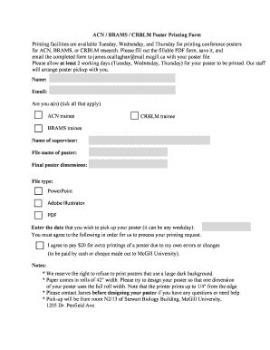 Fillable Online Acn Brams Crblm Poster Printing Form Fax Email