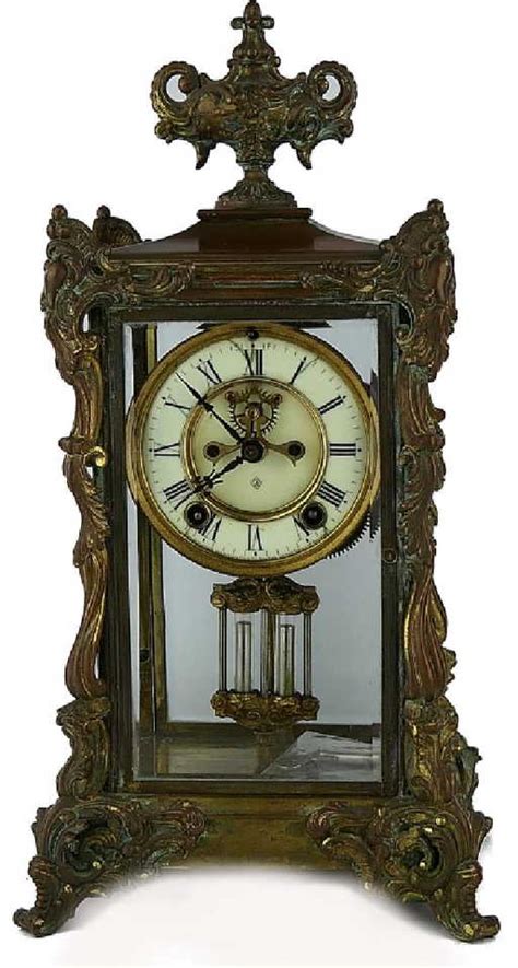 Ansonia Gilt Bronze Glass Case Mantle Clock