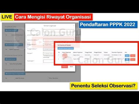 Live Cara Mengisi Riwayat Organisasi Pppk Setelah Isi Deskripsi