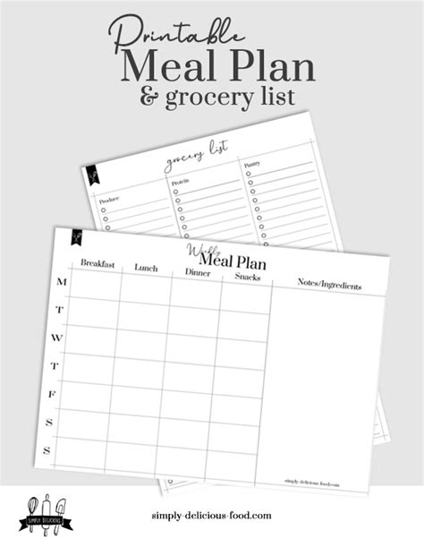 Printable meal plan and grocery list - Simply Delicious