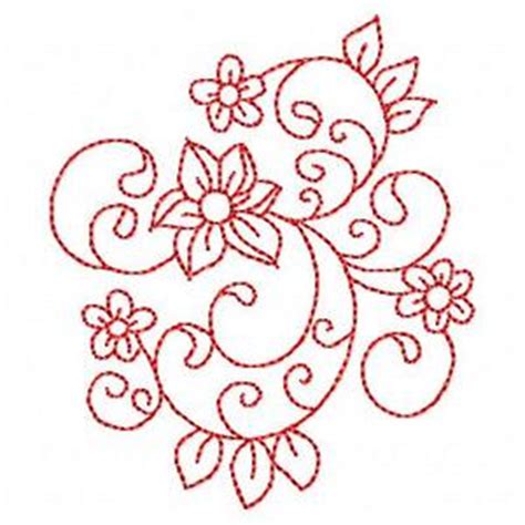 Florals Redwork Applique Machine Embroidery Design