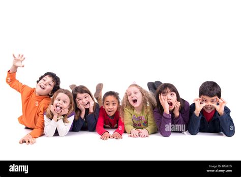 Group Of Children Making Funny Faces Isolated In White Stock Photo Alamy