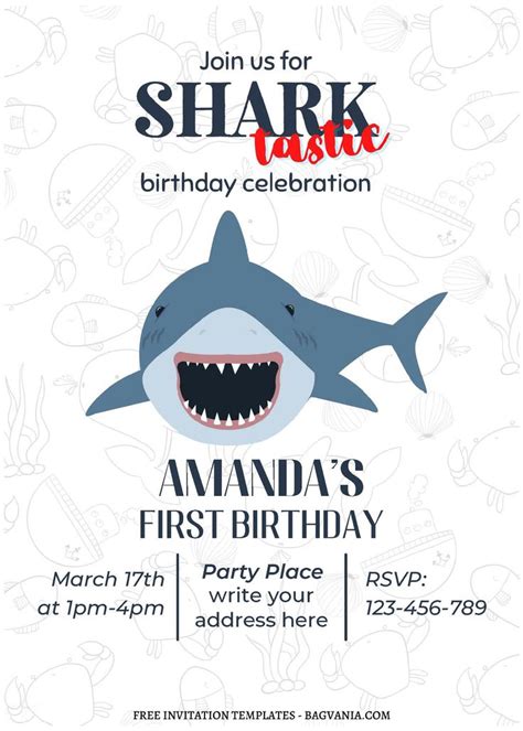 Shark Birthday Party Flyer With An Image Of A Shark