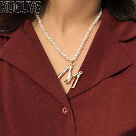 Kuguys Trendy Jewelry Gold Large Letter M Pendant Necklaces For Women