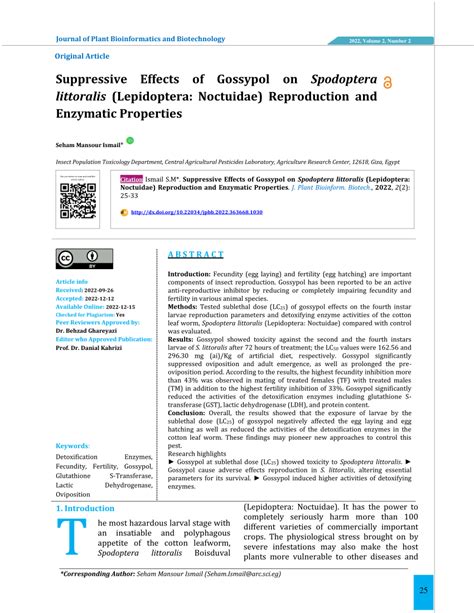 Pdf Suppressive Effects Of Gossypol On Spodoptera Littoralis