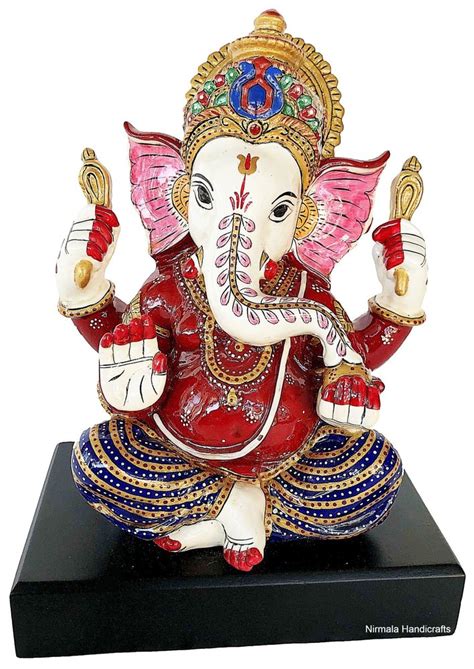 Rasin Handicrafts Handmade Enamel Work Mukut Ganesha Statue Religious