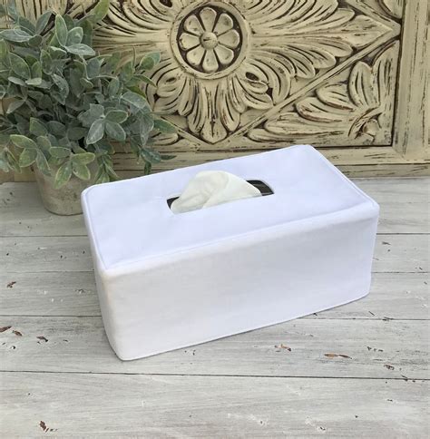 White Linen Rectangle Reversible Tissue Box Cover Etsy