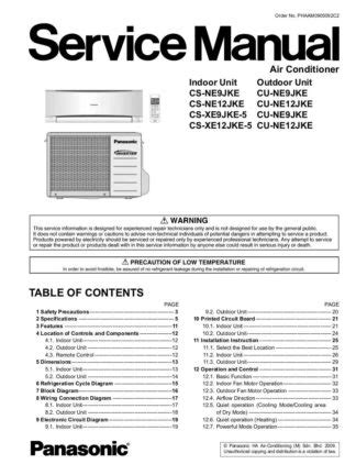 Panasonic Air Conditioner Service Manuals